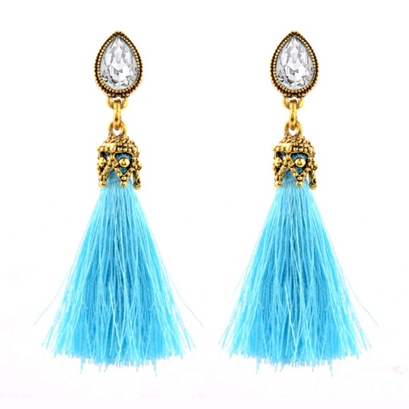 Avelons Designs Jewelry - blue tassel & crystal earrings